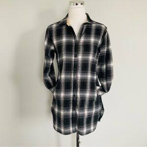 Stillwater Supply Co Womens S Black&Gray Pink Stripe Long/Roll Tab Sleeve Shirt